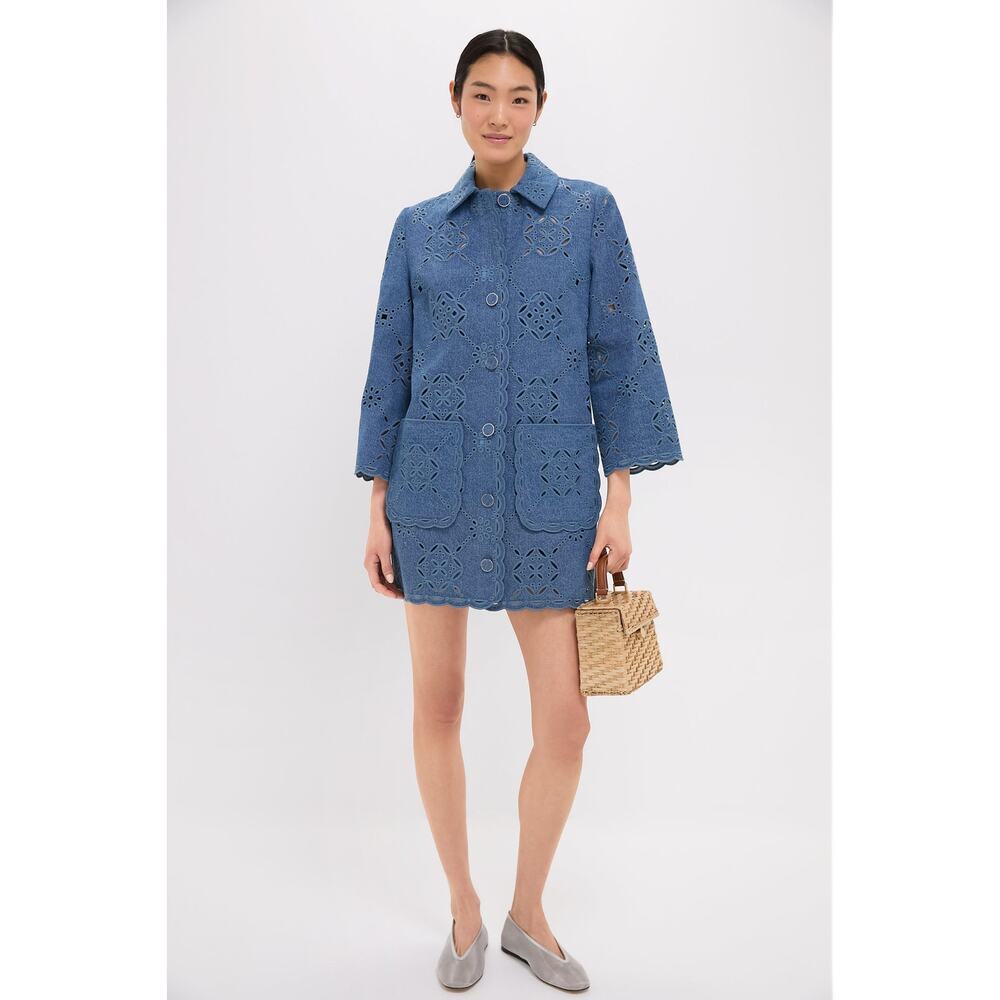 Veronica Beard Blue Eyelet Mini Dress - Picture 7 of 9